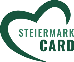 Logo der Steiermark Card - Schriftzug mit einem grünen Herz umrahmt.